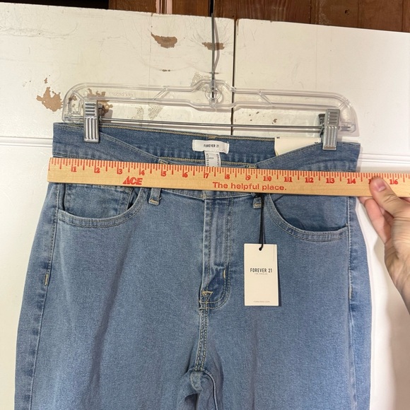Forever 21 Flare Wide Leg Jeans Blue High Rise Size 28 Raw Hem NWT Denim - Picture 3 of 11